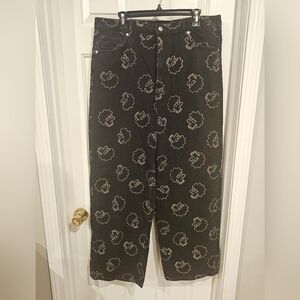 H&M Black High Rise Women Jeans with White Pattern